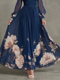 Ziva | Maxi Dress with Pleated Sheer Sleeves