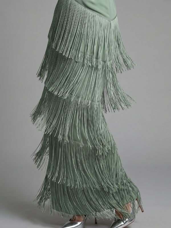Samara | Midi Dress with Long Sleeves and Soft Fringed Skirt