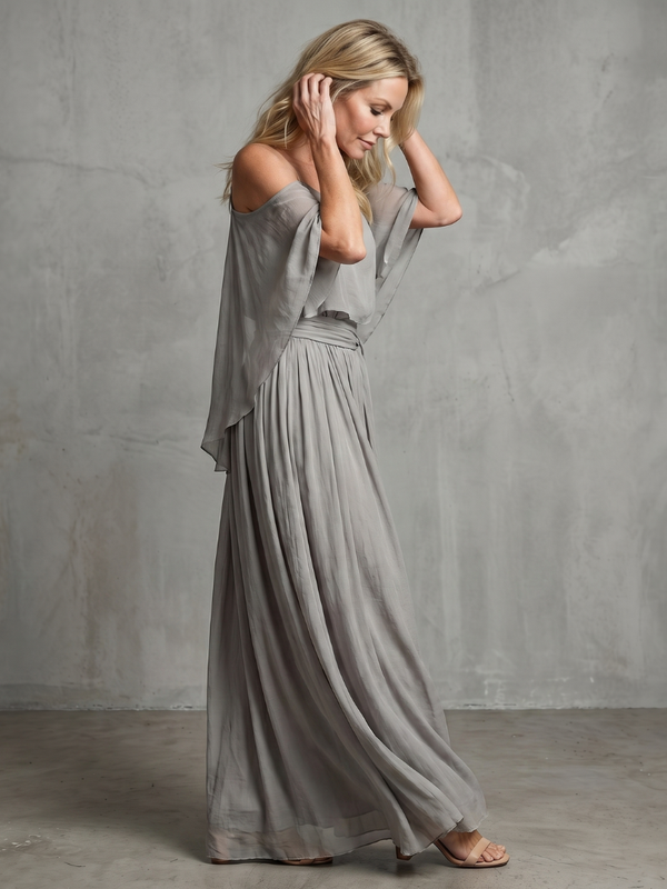 Marisol | Set with Tiered Draped Off-Shoulder Top and Wide-Leg Trousers