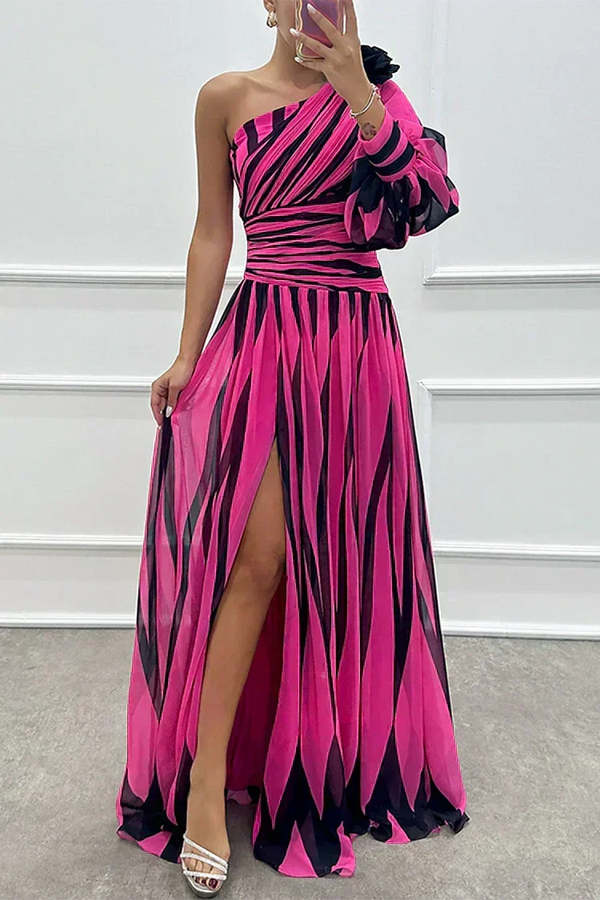 Violet & Grace | Elegant One-Shoulder Striped Maxi Dress