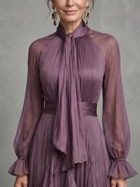 Demetria | Tiered Maxi Dress with Tie Neck and Ruffles