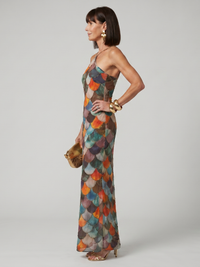 Larkin | Fitted Multicolor Maxi Dress with Scale Print