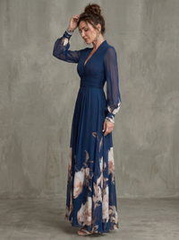 Ziva | Maxi Dress with Pleated Sheer Sleeves