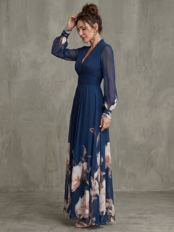 Ziva | Maxi Dress with Pleated Sheer Sleeves