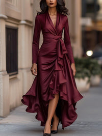Palma | Draped Satin Maxi Dress with Ruffles
