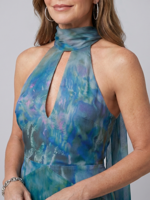 Juniper | Sleeveless Halter Maxi Dress with Keyhole Cutout