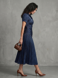 Theodora | Striped Midi Dress with Pleated Waist