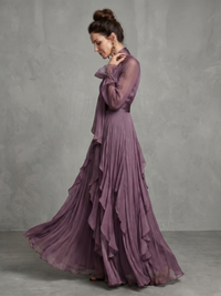 Demetria | Tiered Maxi Dress with Tie Neck and Ruffles
