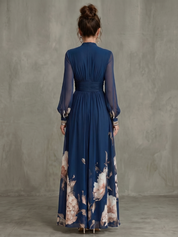 Ziva | Maxi Dress with Pleated Sheer Sleeves