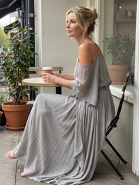 Marisol | Set with Tiered Draped Off-Shoulder Top and Wide-Leg Trousers