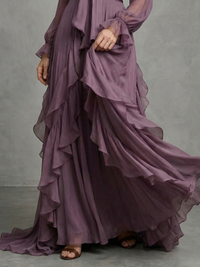 Demetria | Tiered Maxi Dress with Tie Neck and Ruffles