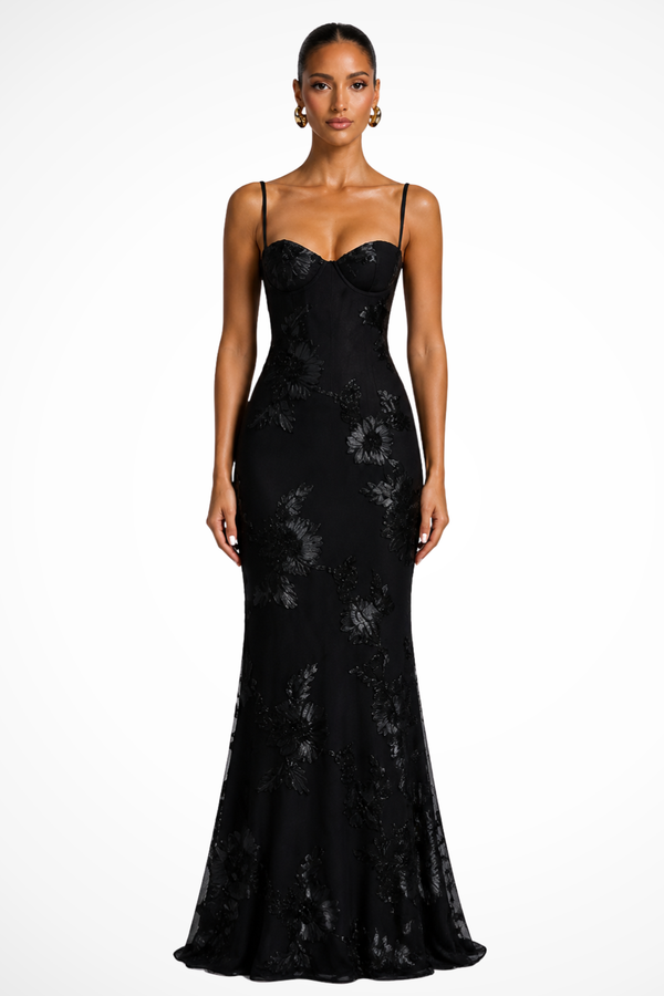 Anastasia | Women Floral Embroidered Corset Cami Strap Wedding Guest Maxi Dress