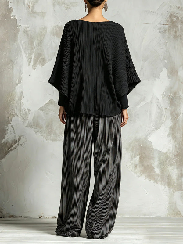 LUCIA | PLEATED BATWING TOP & WIDE-LEG PANTS SET