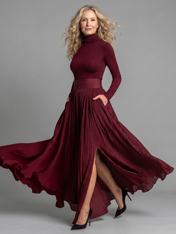 Lana | Midi Dress with Long Sleeves, Turtleneck, and Cinched Waist
