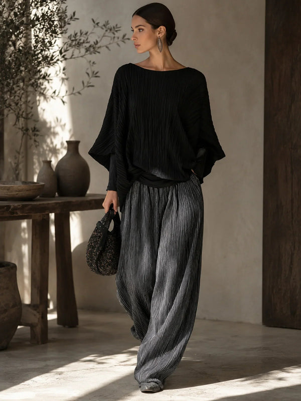 LUCIA | PLEATED BATWING TOP & WIDE-LEG PANTS SET