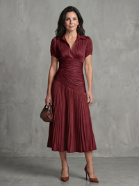 Theodora | Striped Midi Dress with Pleated Waist