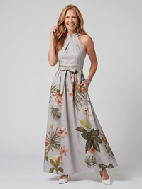 Meadow | Draped Halter Maxi Dress with Botanical Panels