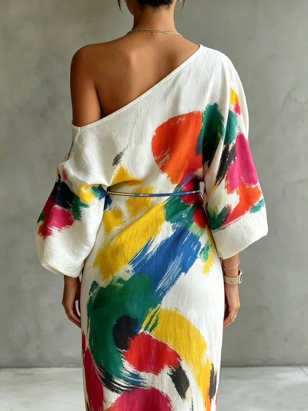 Soraya | One-Shoulder Maxi Dress with Abstract Print