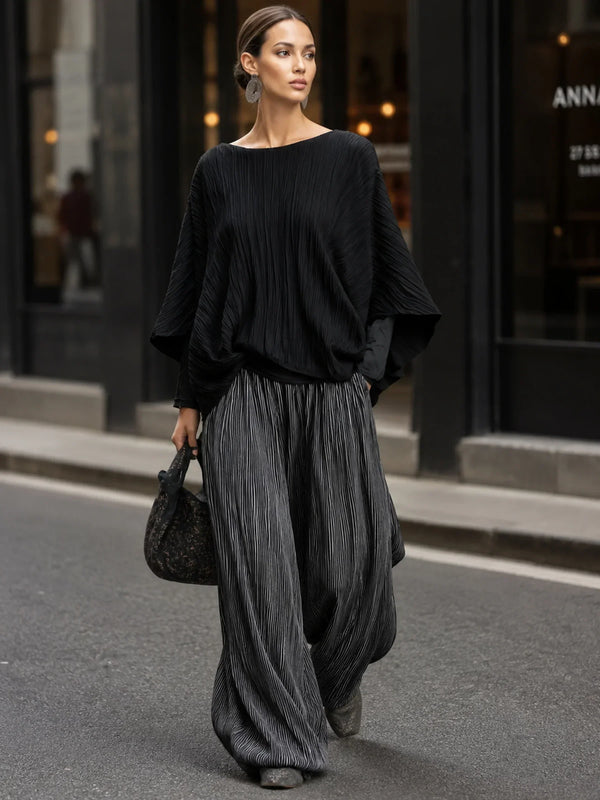 LUCIA | PLEATED BATWING TOP & WIDE-LEG PANTS SET