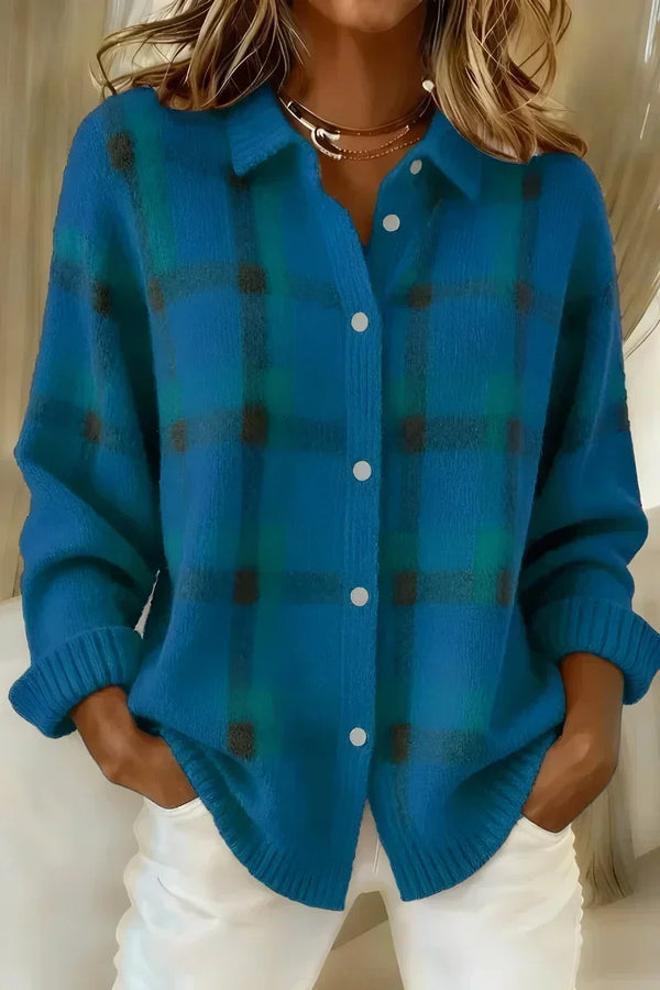 Kelsey | Plaid Cardigan in Soft Fuzzy Knit