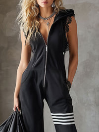 Diane | Retro Athletic Jumpsuit with Hood and Stripes