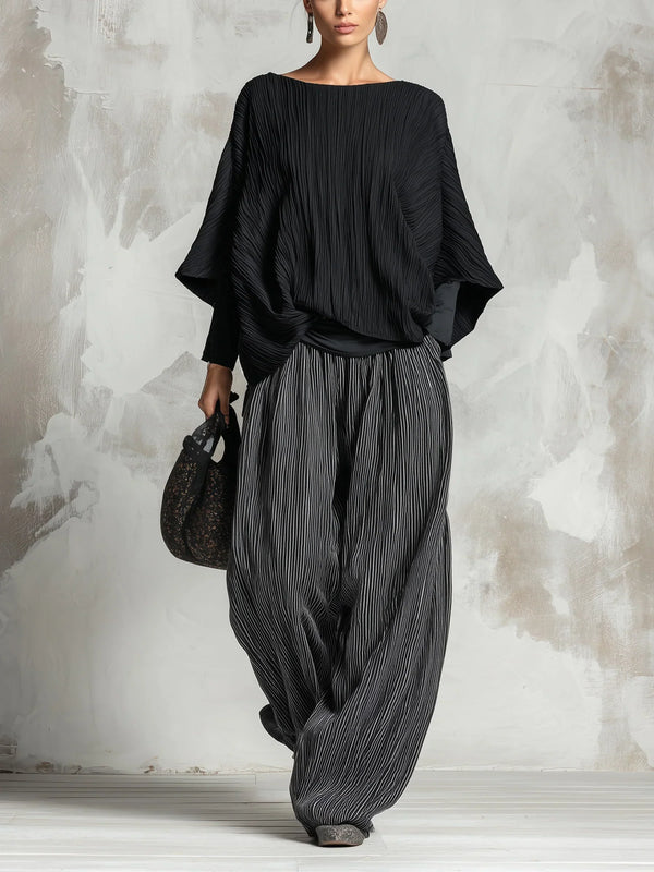 LUCIA | PLEATED BATWING TOP & WIDE-LEG PANTS SET