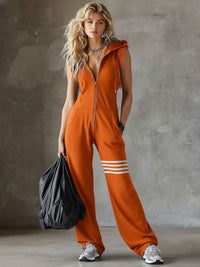 Diane | Retro Athletic Jumpsuit with Hood and Stripes