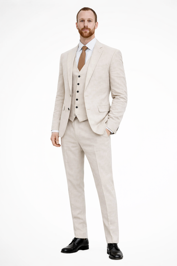 Clifton | Men Linen Three Piece Wedding Guest Suit Blazer Trousers and Waistcoat Set