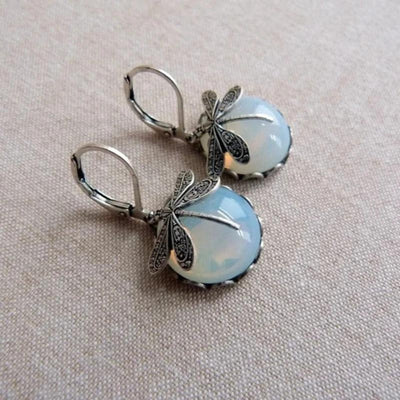 Dragonfly | 925 Silver Earrings with White Crystal