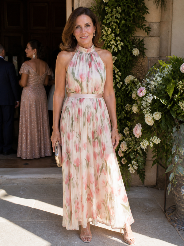 Violet & Grace | Floral Midi Dress with Halter Neckline