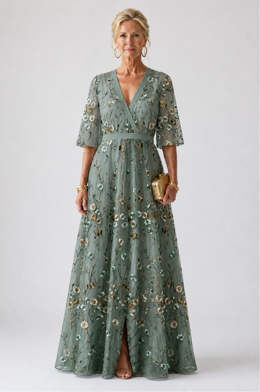 Violet & Grace | Floral Maxi Dress with V Neckline and Short Sleeves