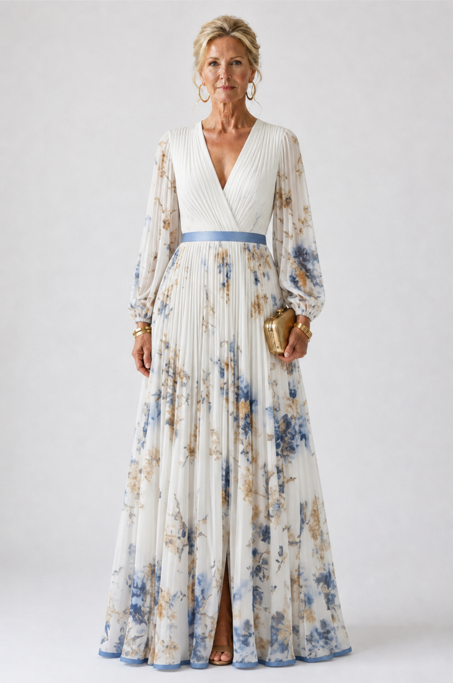 Violet & Grace | Floral Maxi Dress with Long Sleeves and V Neckline