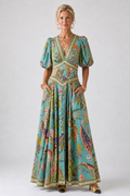 Violet & Grace | Airy Maxi Dress with Puff Sleeves and V Neckline
