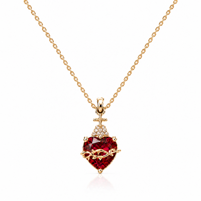 Sacred Heart | Gold-Plated Necklace with Red Zircon