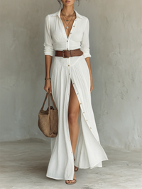 Constance | Long Maxi Dress with Notch Collar and Long Sleeves
