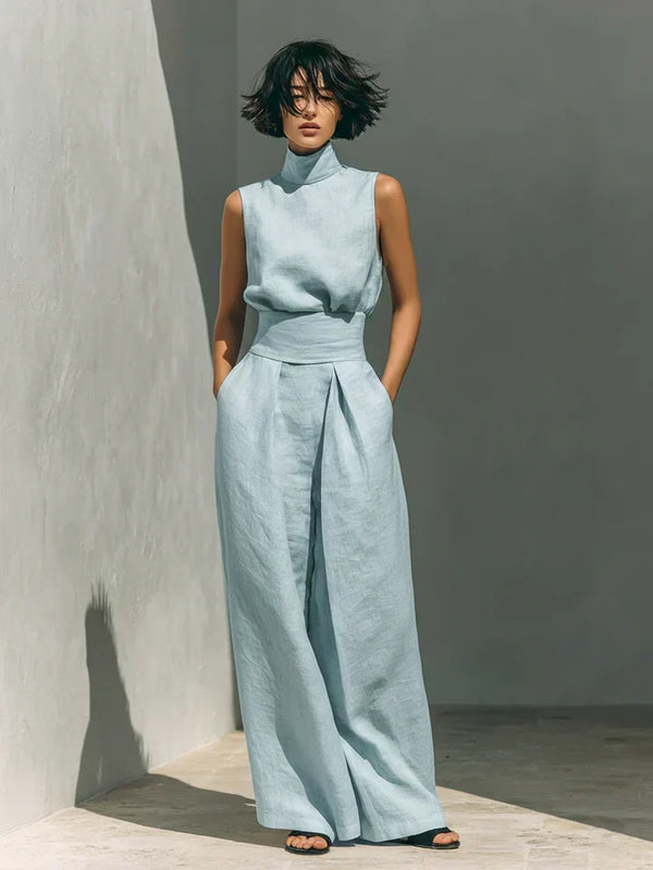 Florine | Sleeveless Top and Wide Trousers Set in Cotton and Linen