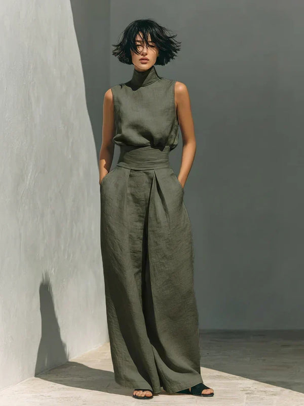 Florine | Sleeveless Top and Wide Trousers Set in Cotton and Linen