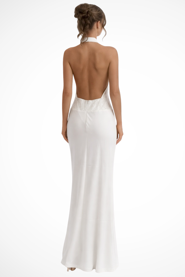 Ottilie | Women Halter Neck Draped Satin Wedding Guest Maxi Dress