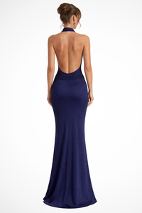 Ottilie | Women Halter Neck Draped Satin Wedding Guest Maxi Dress