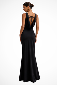 Isadora | Women Satin Cowl Neck Fitted Wedding Guest Maxi Dress