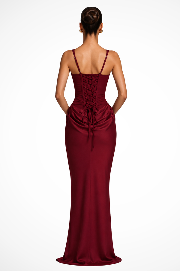 Rosalind | Women Square Neck Corset Draped Wedding Guest Maxi Dress