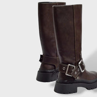 Tall Flat Cowboy Boots with Buckle