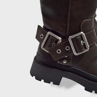Tall Flat Cowboy Boots with Buckle