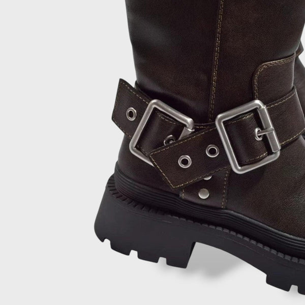 Tall Flat Cowboy Boots with Buckle