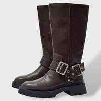 Tall Flat Cowboy Boots with Buckle