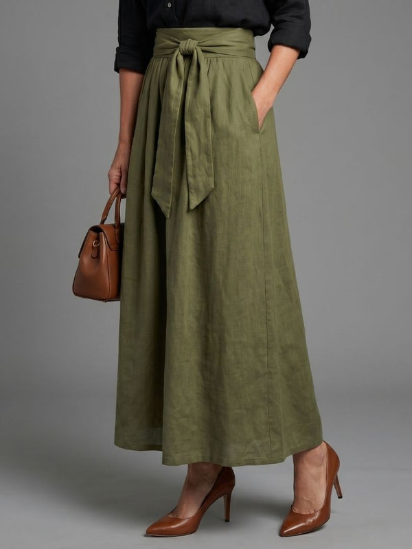 Vera | Two-Piece Set with Black Blouse and Olive Midi Skirt