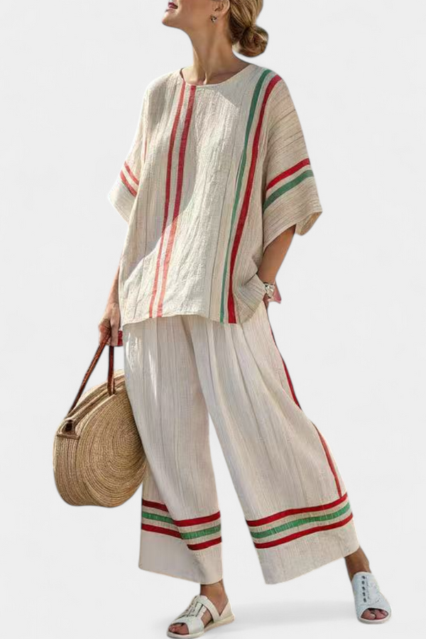 Γυναικείο σετ Mila με εμπριμέ boho μπλούζα και χαλαρό παντελόνι