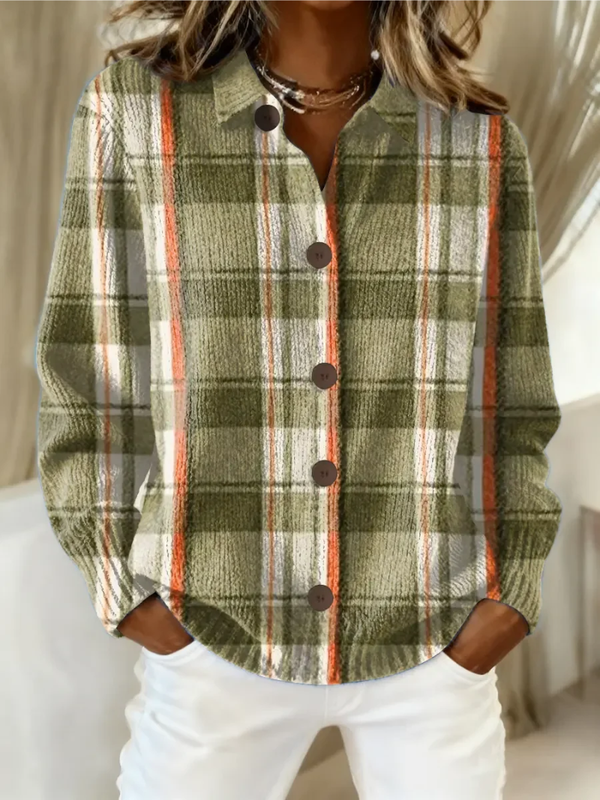 Hazel | Olive Plaid Cardigan with Buttons