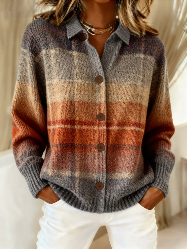 Edith | Autumn Plaid Cardigan with Ombre Effect