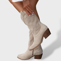 Women's Cutout Cowboy Boots with Block Heel